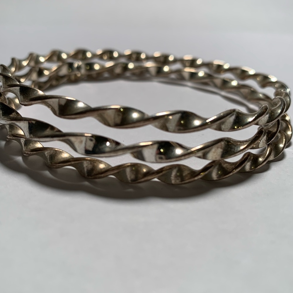Bangle Bracelet Three In A Set Of Twisted Silver - image 1